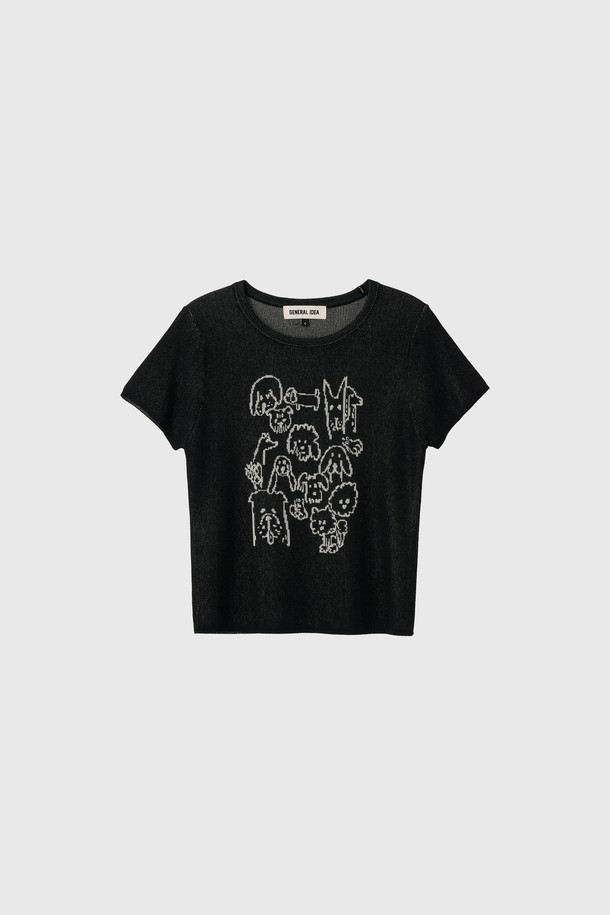 GENERAL IDEA - 스웨터 - [25SS] WOMAN 퍼피 프렌즈 자카드 하프 니트 [BLACK] / WBE2L05539