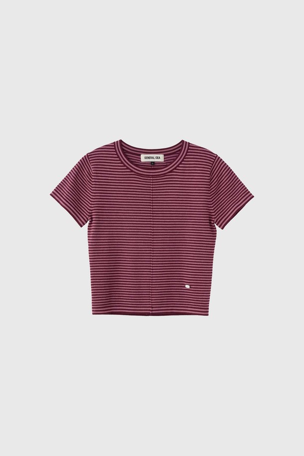 GENERAL IDEA - 스웨터 - [25SS] WOMAN 스트라이프 크루넥 하프 니트 [BURGUNDY] / WBE2L05543