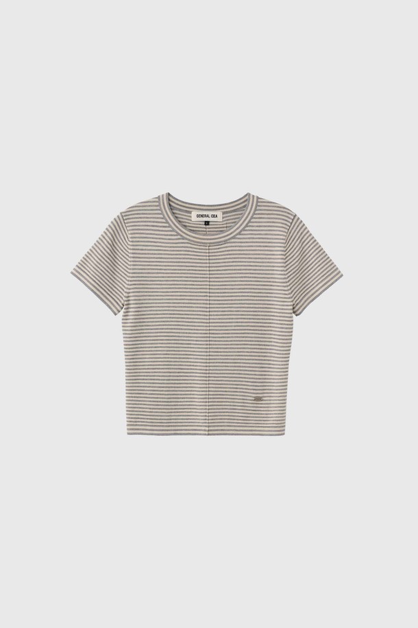 GENERAL IDEA - 스웨터 - [25SS] WOMAN 스트라이프 크루넥 하프 니트 [GREY] / WBE2L05543
