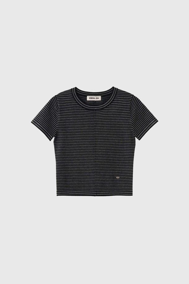 GENERAL IDEA - 스웨터 - [25SS] WOMAN 스트라이프 크루넥 하프 니트 [BLACK] / WBE2L05543