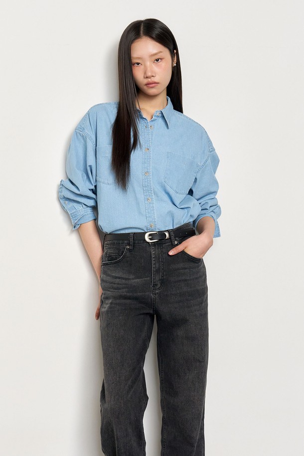 GENERAL IDEA - 셔츠 - [25SS] WOMAN 데님 워싱 루즈핏 셔츠 [BLUE] / WBE1L03505