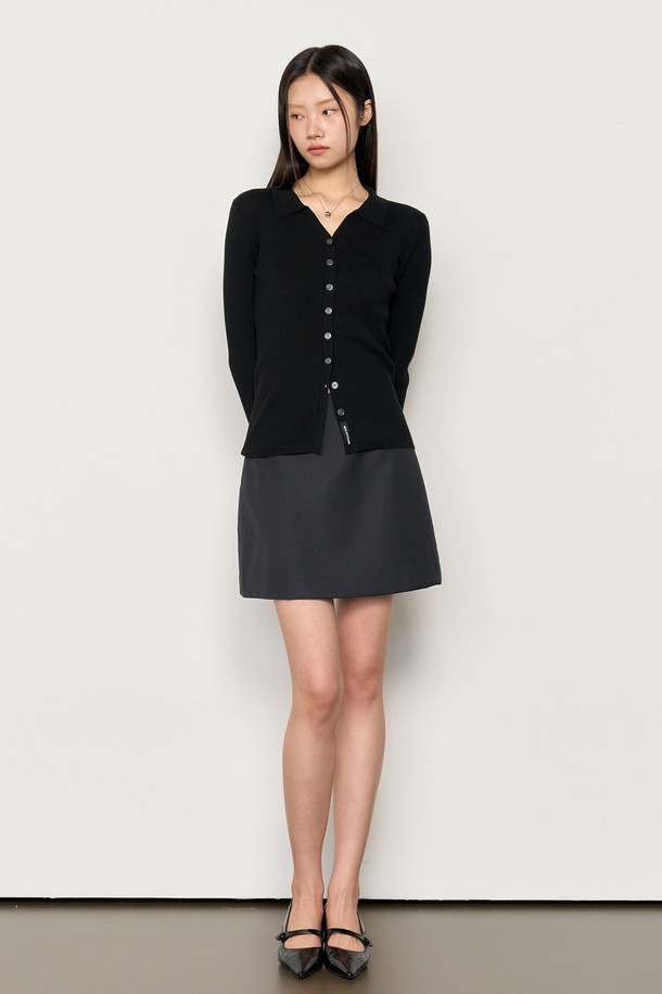 GENERAL IDEA - 가디건 - [25SS] WOMAN 텐셀 리브드 카라 가디건 [BLACK] / WBE1L04525