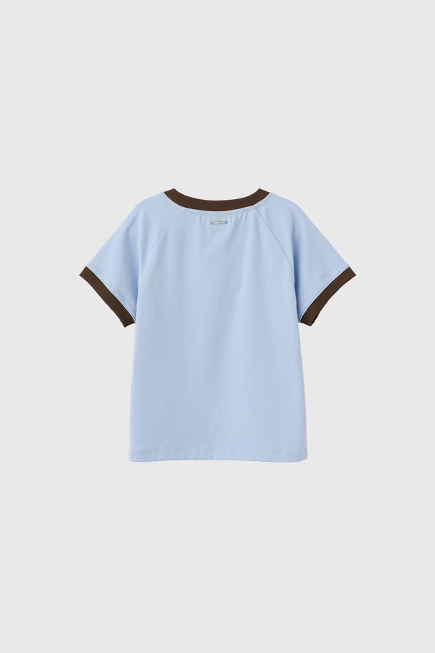 GENERAL IDEA - 반소매 티셔츠 - [25SS] WOMAN 래글런 크롭 링거 티셔츠 [LIGHT BLUE] / WBE2L01536