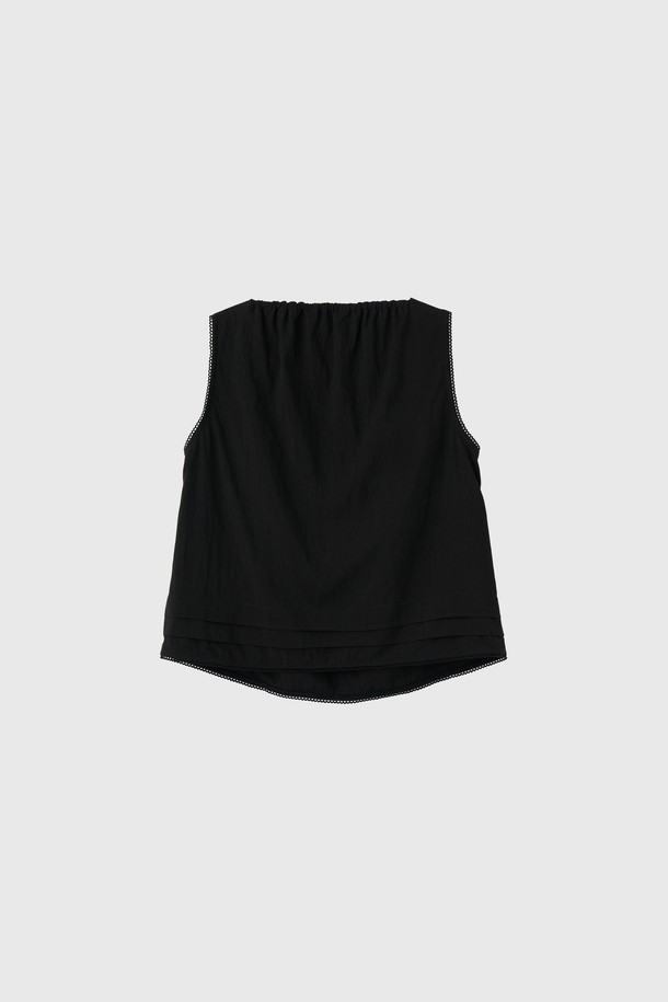 GENERAL IDEA - 블라우스 - [25SS] WOMAN 레이스 리본 슬리브리스 블라우스 [BLACK] / WBE2L03515
