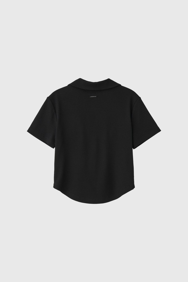 GENERAL IDEA - 셔츠 - [25SS] WOMAN 오픈 카라 리브드 하프 셔츠 [BLACK] / WBE2L03516