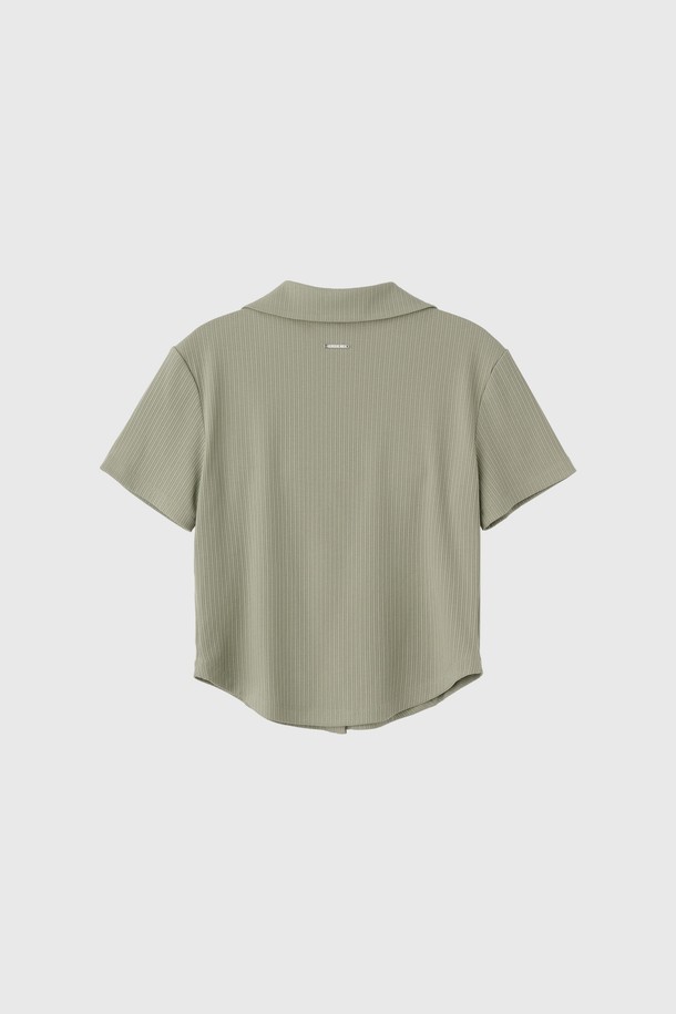 GENERAL IDEA - 셔츠 - [25SS] WOMAN 오픈 카라 리브드 하프 셔츠 [LIGHT KHAKI] / WBE2L03516