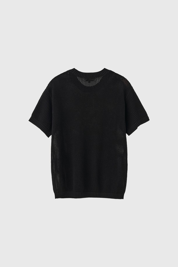 GENERAL IDEA - 스웨터 - [25SS] WOMAN 코드 스티치 네트 하프 니트 [BLACK] / WBE2L05535