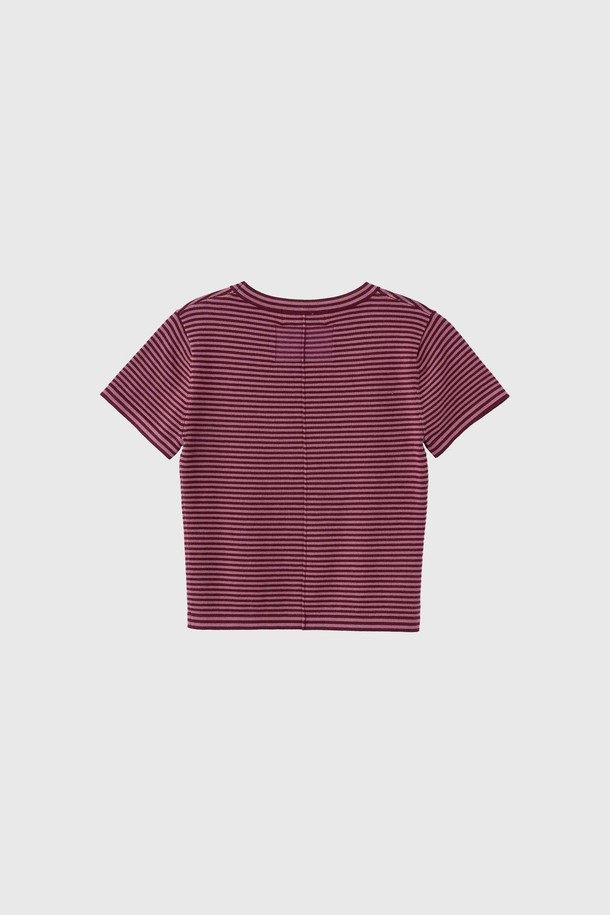 GENERAL IDEA - 스웨터 - [25SS] WOMAN 스트라이프 크루넥 하프 니트 [BURGUNDY] / WBE2L05543
