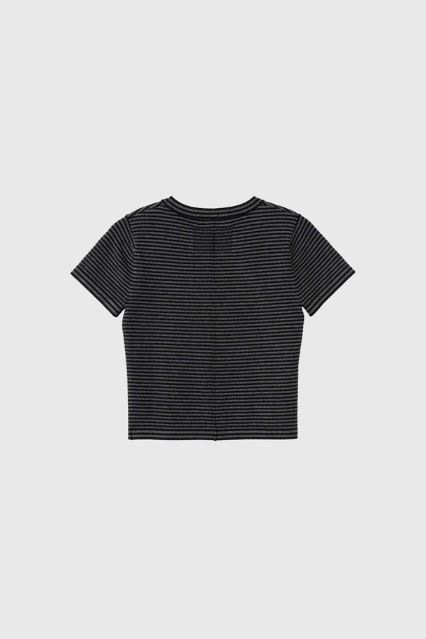 GENERAL IDEA - 스웨터 - [25SS] WOMAN 스트라이프 크루넥 하프 니트 [BLACK] / WBE2L05543