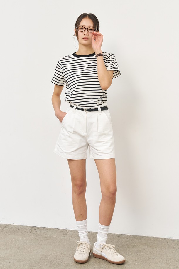 GENERAL IDEA - 반소매 티셔츠 - [25SS] WOMAN 레귤러 스트라이프 반팔티 [WHITE] / WBE2L01542