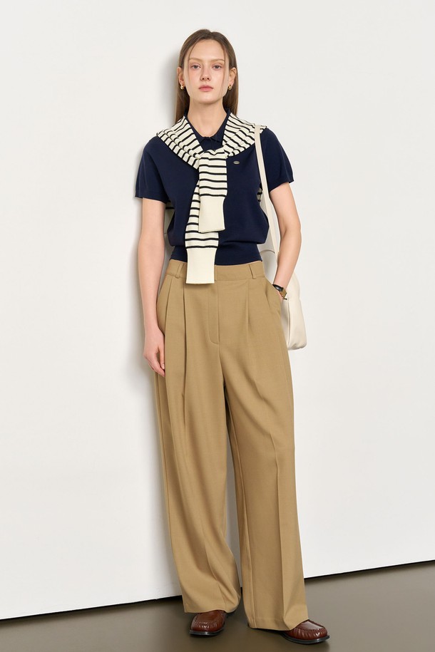 GENERAL IDEA - 스웨터 - [25SS] WOMAN 텐셀 에센셜 하프 카라 니트 [NAVY] / WBE2L05513