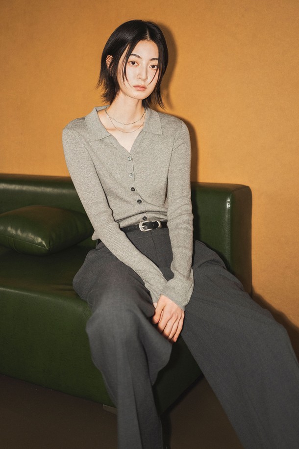 GENERAL IDEA - 가디건 - [25SS] WOMAN 텐셀 리브드 카라 가디건 [GREY] / WBE1L04525