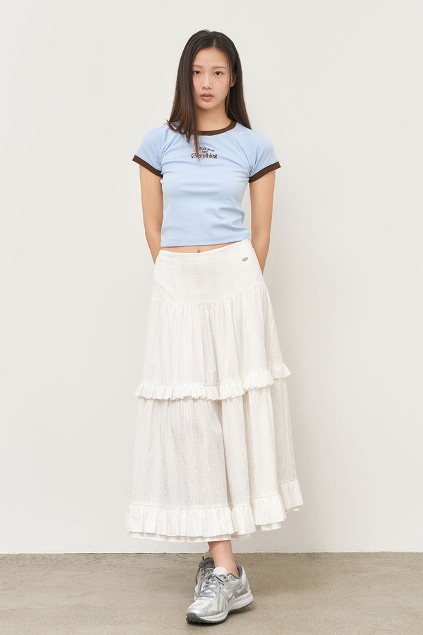 GENERAL IDEA - 반소매 티셔츠 - [25SS] WOMAN 래글런 크롭 링거 티셔츠 [LIGHT BLUE] / WBE2L01536