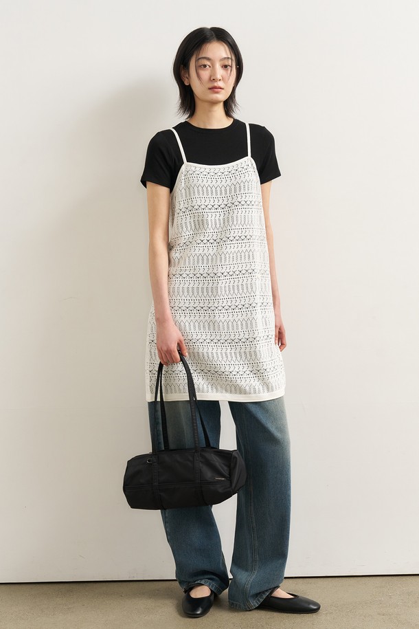 GENERAL IDEA - 민소매 원피스 - [25SS] WOMAN 크로셰 롱 레이어드 니트 탑 [WHITE] / WBE2L05529