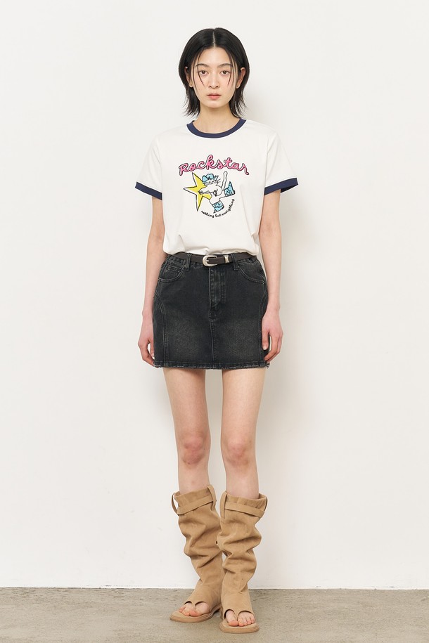 GENERAL IDEA - 반소매 티셔츠 - [25SS] WOMAN 락스타 레귤러 링거 티셔츠 [WHITE] / WBE2L01534