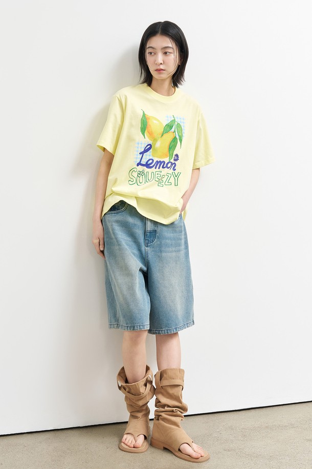 GENERAL IDEA - 반소매 티셔츠 - [25SS] WOMAN 후르츠 루즈핏 반팔티 [LEMON LEMON] / WBE2L01537