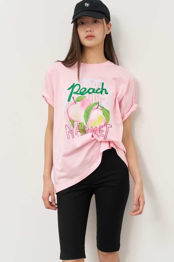 GENERAL IDEA - 반소매 티셔츠 - [25SS] WOMAN 후르츠 루즈핏 반팔티 [PINK PEACH] / WBE2L01537