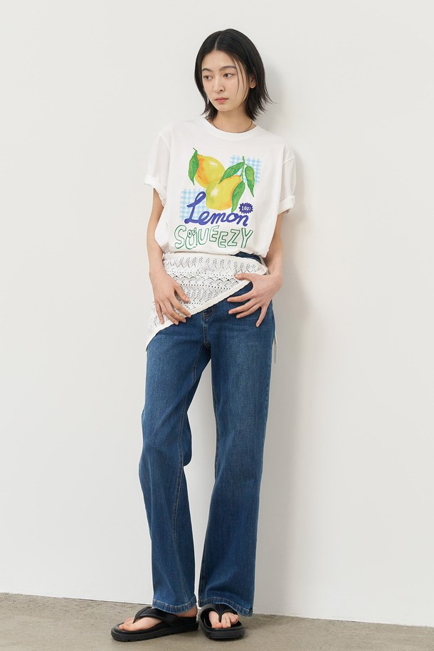 GENERAL IDEA - 반소매 티셔츠 - [25SS] WOMAN 후르츠 루즈핏 반팔티 [WHITE LEMON] / WBE2L01537