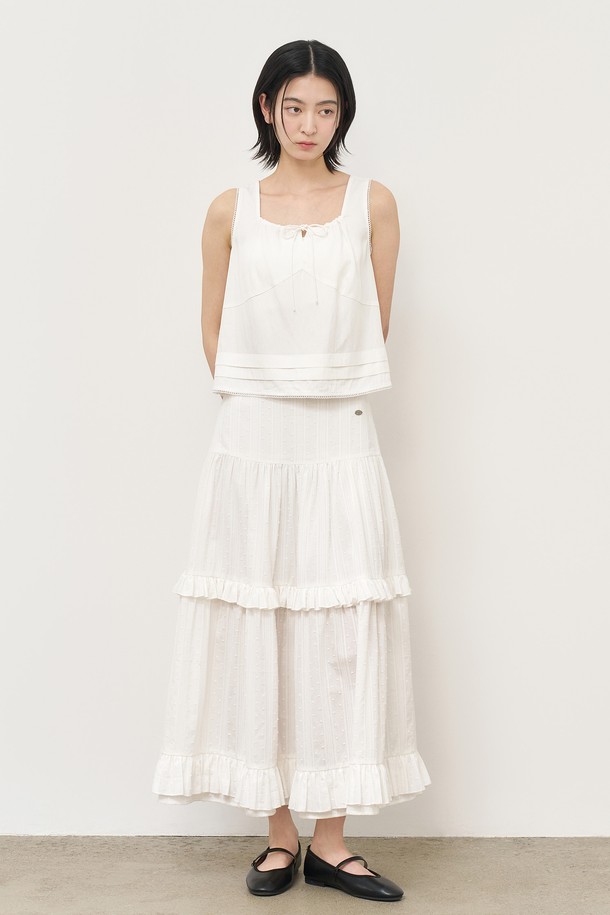 GENERAL IDEA - 블라우스 - [25SS] WOMAN 레이스 리본 슬리브리스 블라우스 [WHITE] / WBE2L03515