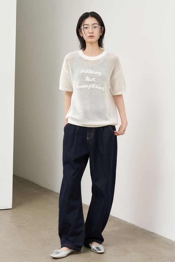 GENERAL IDEA - 스웨터 - [25SS] WOMAN 코드 스티치 네트 하프 니트 [IVORY] / WBE2L05535