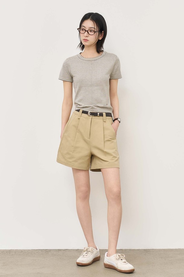 GENERAL IDEA - 스웨터 - [25SS] WOMAN 스트라이프 크루넥 하프 니트 [GREY] / WBE2L05543