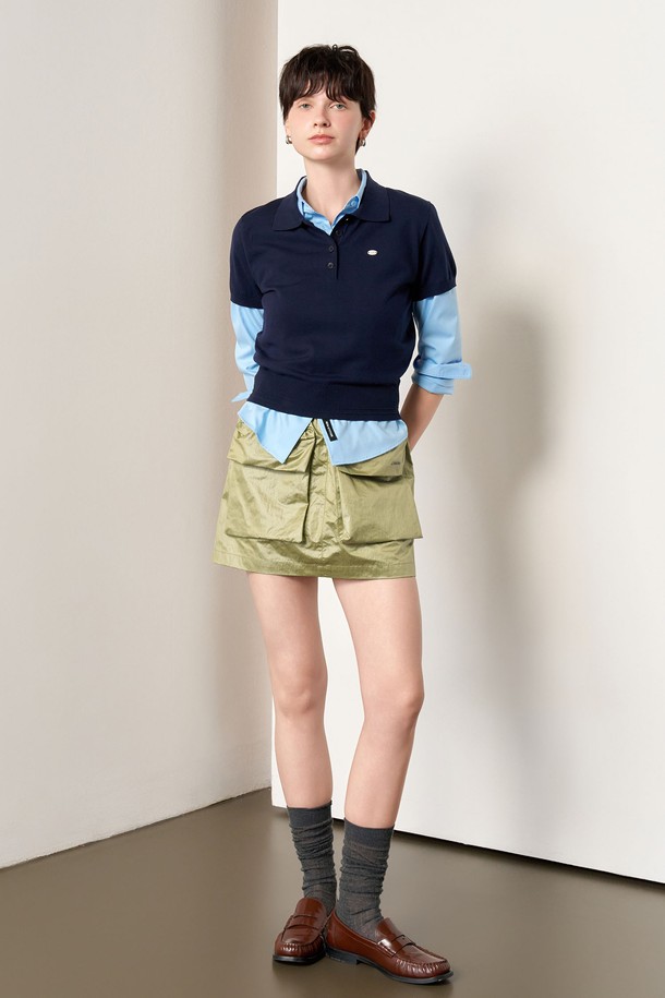 GENERAL IDEA - 스웨터 - [25SS] WOMAN 텐셀 에센셜 하프 카라 니트 [NAVY] / WBE2L05513