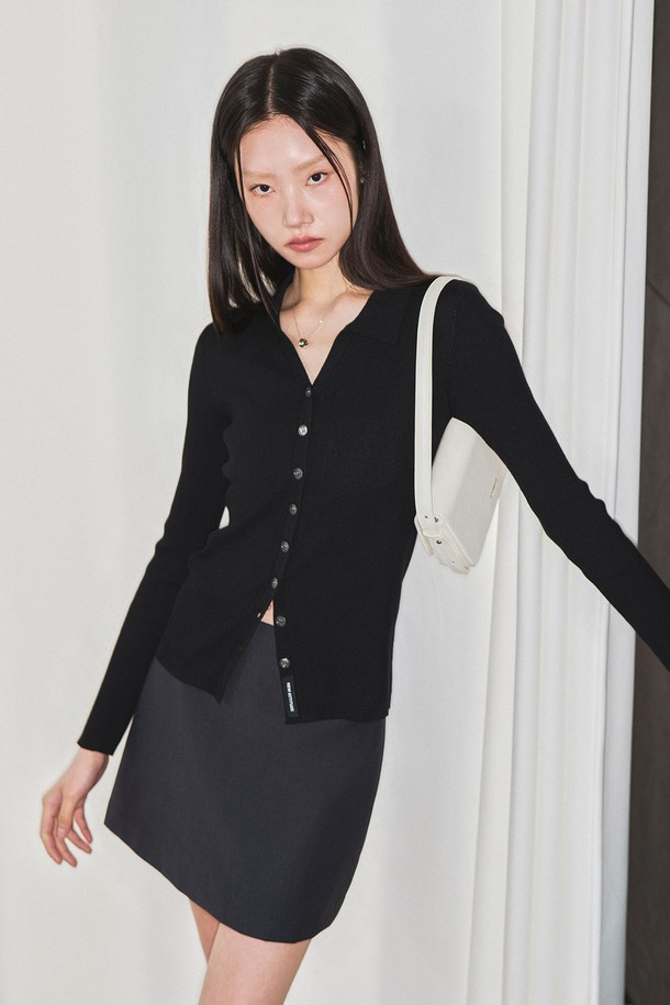 GENERAL IDEA - 가디건 - [25SS] WOMAN 텐셀 리브드 카라 가디건 [BLACK] / WBE1L04525