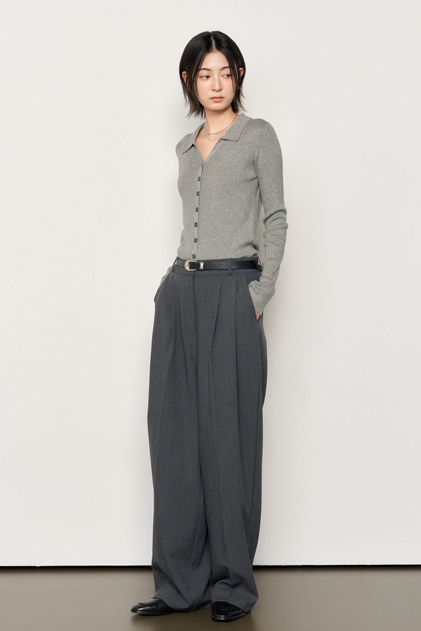 GENERAL IDEA - 가디건 - [25SS] WOMAN 텐셀 리브드 카라 가디건 [GREY] / WBE1L04525