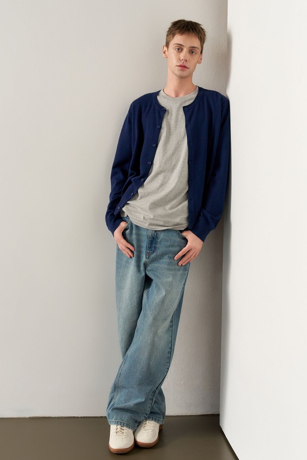 GENERAL IDEA - 가디건 - [25SS] MAN 울 크루넥 가디건 [NAVY] / SBE1M04006