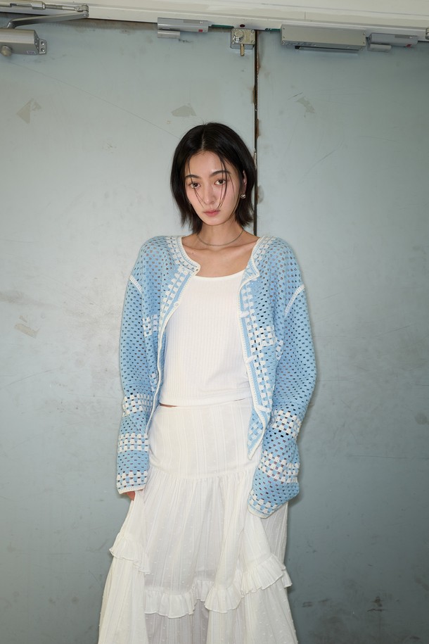 GENERAL IDEA - 가디건 - [25SS] WOMAN 크로셰 루즈핏 가디건 [SKY BLUE] / WBE2L04526