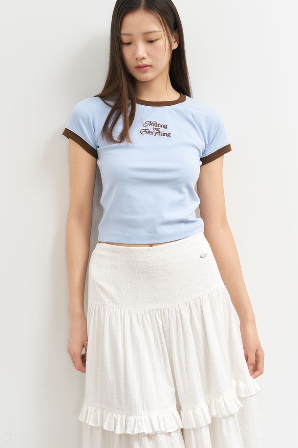 GENERAL IDEA - 반소매 티셔츠 - [25SS] WOMAN 래글런 크롭 링거 티셔츠 [LIGHT BLUE] / WBE2L01536
