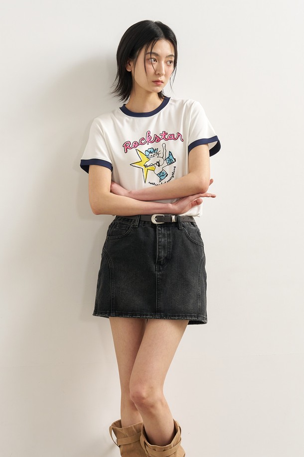 GENERAL IDEA - 반소매 티셔츠 - [25SS] WOMAN 락스타 레귤러 링거 티셔츠 [WHITE] / WBE2L01534