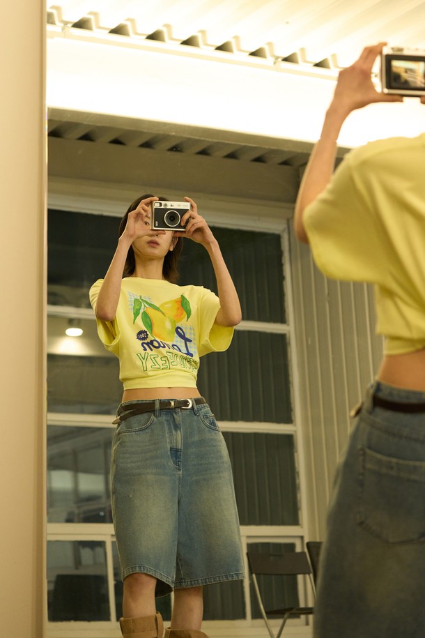 GENERAL IDEA - 반소매 티셔츠 - [25SS] WOMAN 후르츠 루즈핏 반팔티 [LEMON LEMON] / WBE2L01537