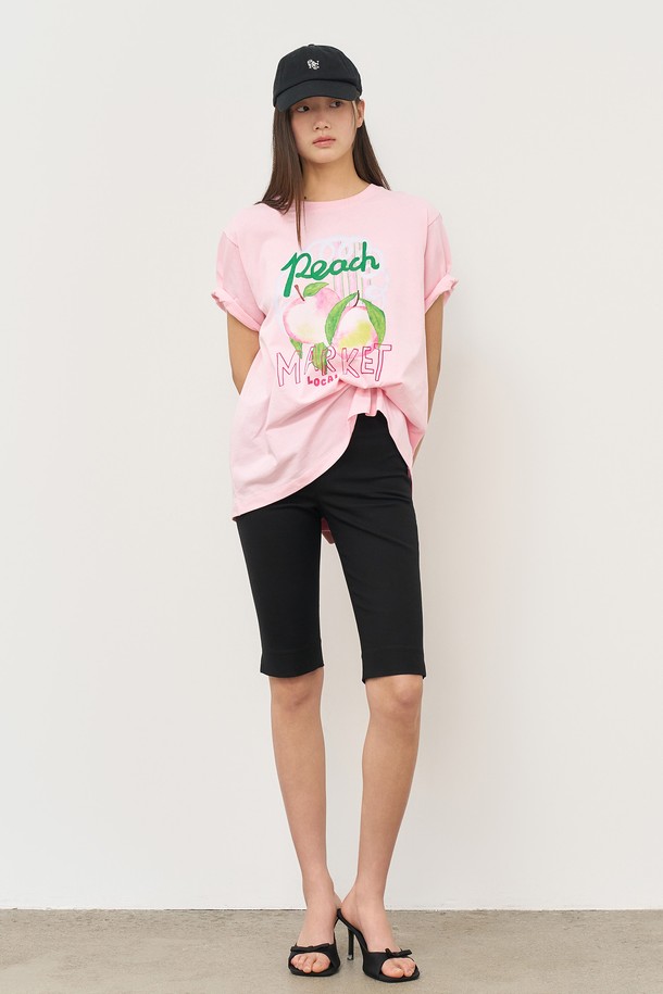 GENERAL IDEA - 반소매 티셔츠 - [25SS] WOMAN 후르츠 루즈핏 반팔티 [PINK PEACH] / WBE2L01537