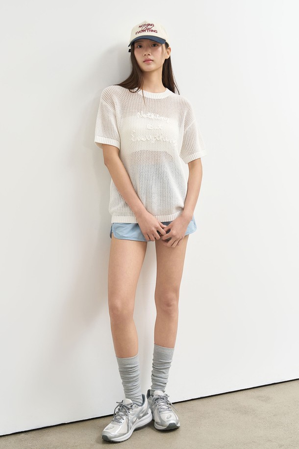 GENERAL IDEA - 스웨터 - [25SS] WOMAN 코드 스티치 네트 하프 니트 [IVORY] / WBE2L05535