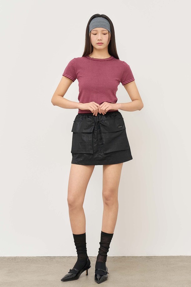 GENERAL IDEA - 스웨터 - [25SS] WOMAN 스트라이프 크루넥 하프 니트 [BURGUNDY] / WBE2L05543