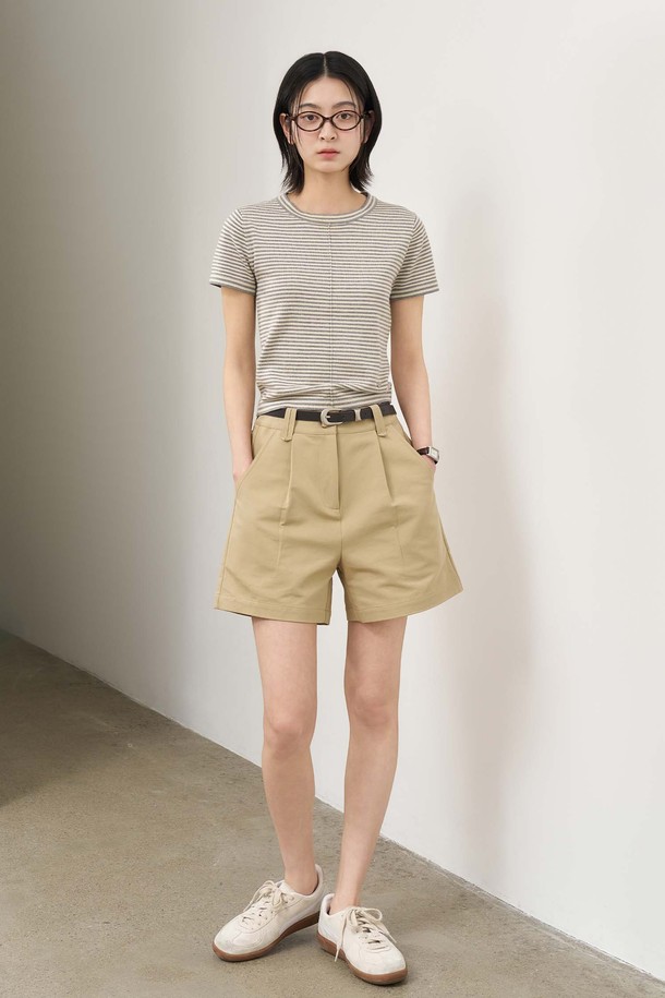 GENERAL IDEA - 스웨터 - [25SS] WOMAN 스트라이프 크루넥 하프 니트 [GREY] / WBE2L05543