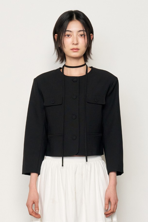 GENERAL IDEA - 자켓 - [25SS] WOMAN 트윌 트위드 7부 자켓 [BLACK] / WBE1L09507