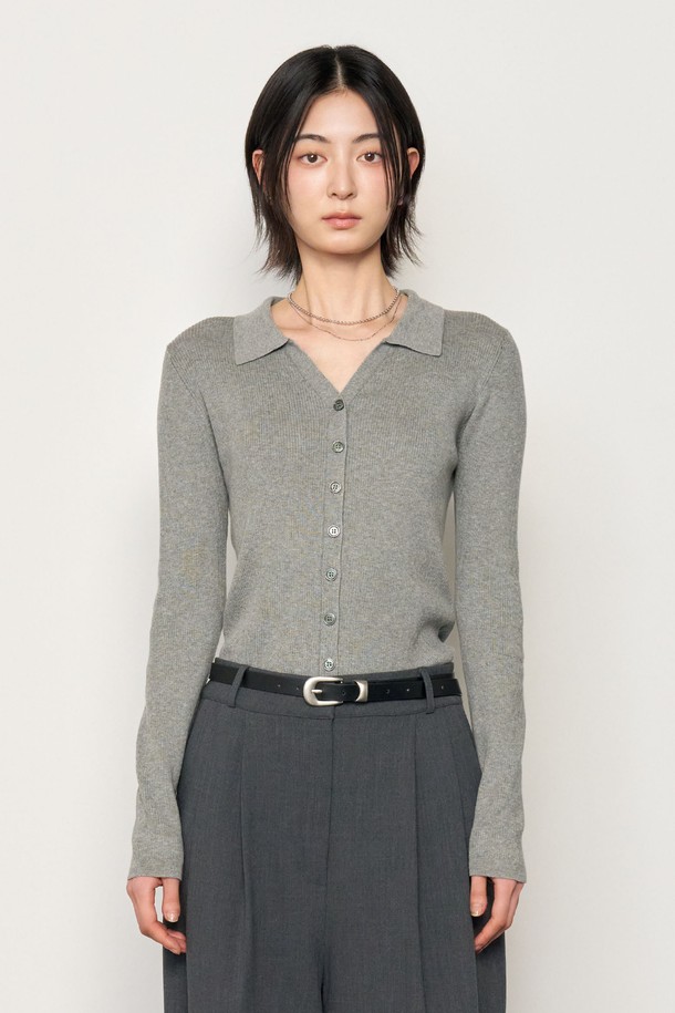 GENERAL IDEA - 가디건 - [25SS] WOMAN 텐셀 리브드 카라 가디건 [GREY] / WBE1L04525