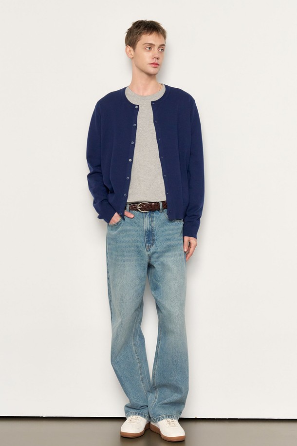 GENERAL IDEA - 가디건 - [25SS] MAN 울 크루넥 가디건 [NAVY] / SBE1M04006