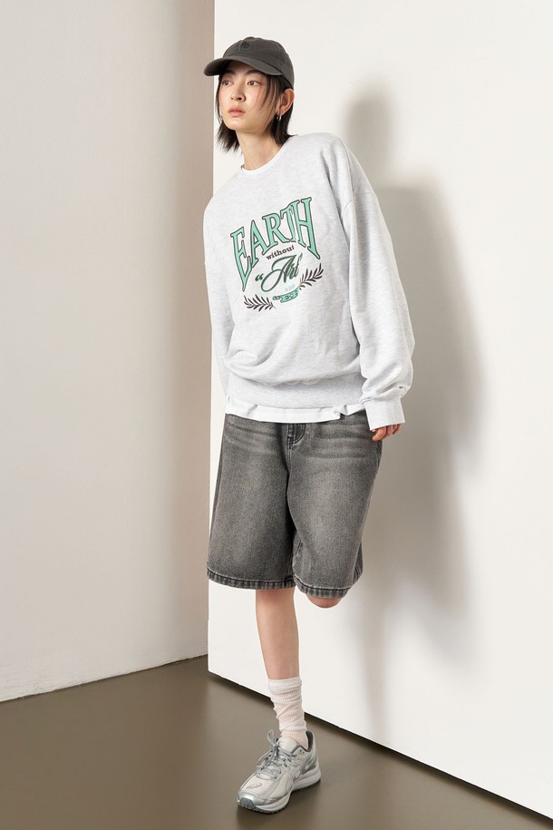 GENERAL IDEA - 스웻셔츠 - [25SS] UNISEX 어스 루즈핏 맨투맨 [MELANGE GREY] /SBE1U02010