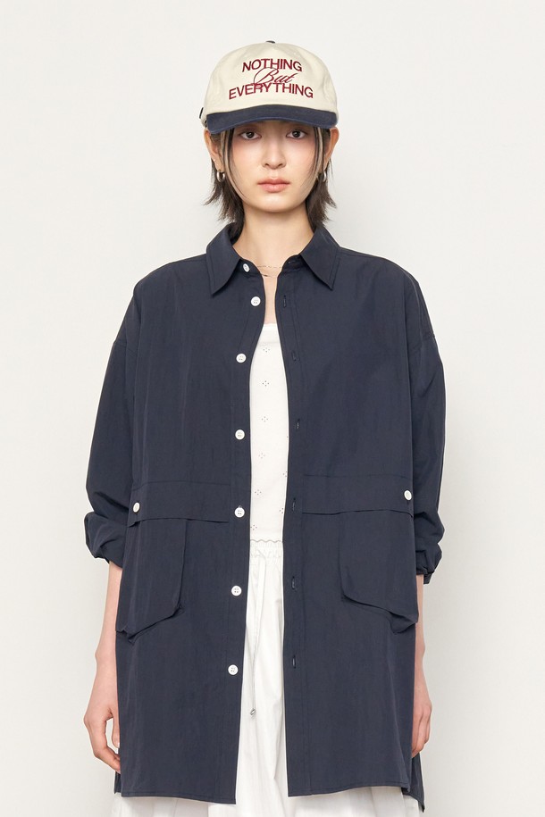 GENERAL IDEA - 긴팔셔츠 - [25SS] UNISEX 루즈핏 포켓 나일론 셔츠 [NAVY] / SBE1U03005