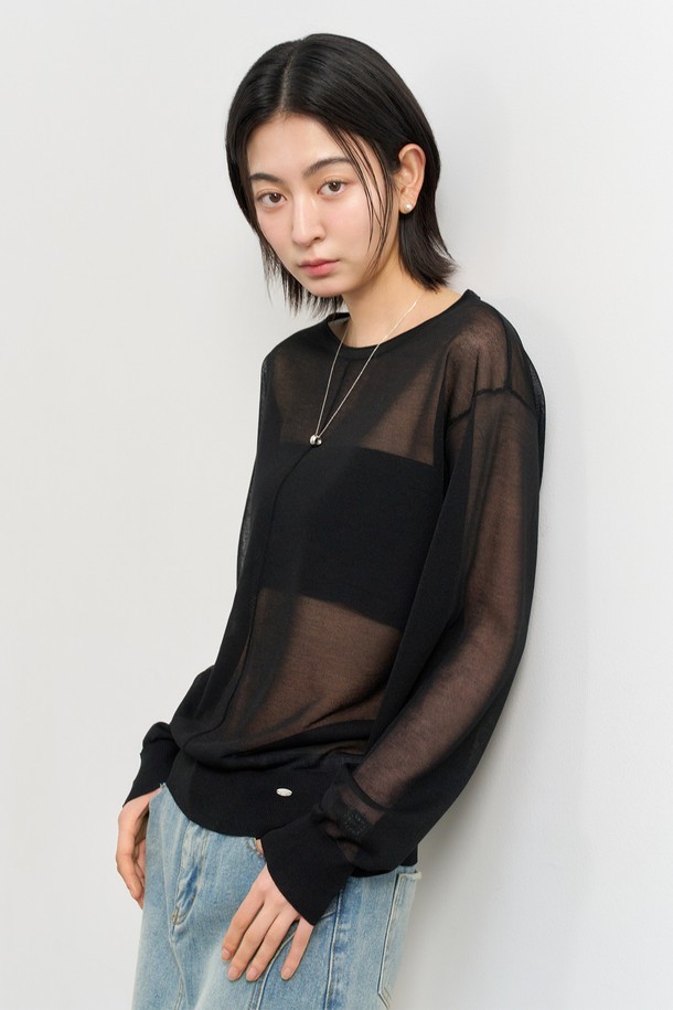 GENERAL IDEA - 스웨터 - [25SS] WOMAN 패커블 시어 루즈핏 풀오버 [BLACK] / WBE2L05541