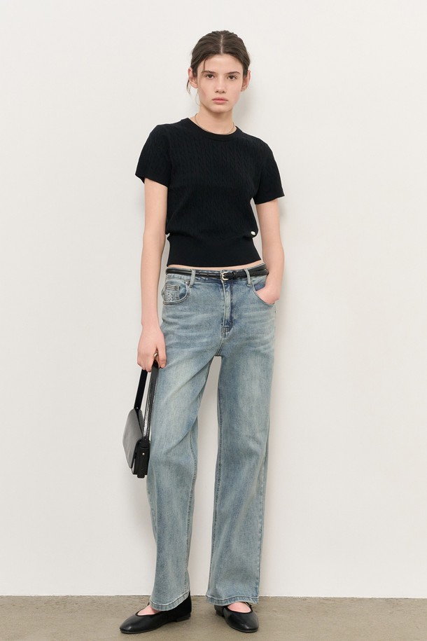 GENERAL IDEA - 스웨터 - [25SS] WOMAN 텐셀 케이블 하프 니트 [BLACK] / WBD2L05528