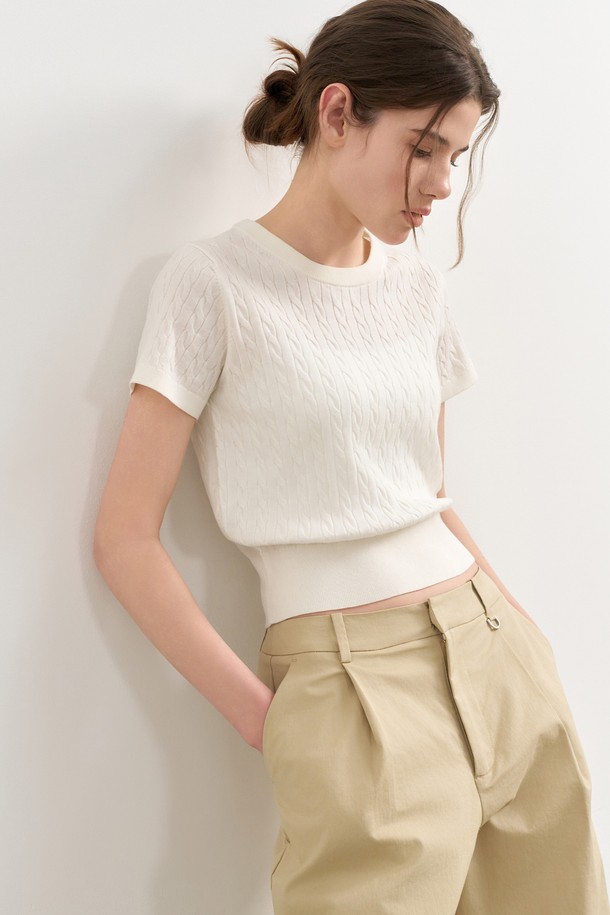 GENERAL IDEA - 스웨터 - [25SS] WOMAN 텐셀 케이블 하프 니트 [WHITE] / WBD2L05528
