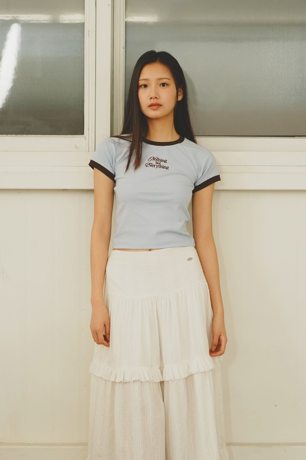 GENERAL IDEA - 반소매 티셔츠 - [25SS] WOMAN 래글런 크롭 링거 티셔츠 [LIGHT BLUE] / WBE2L01536
