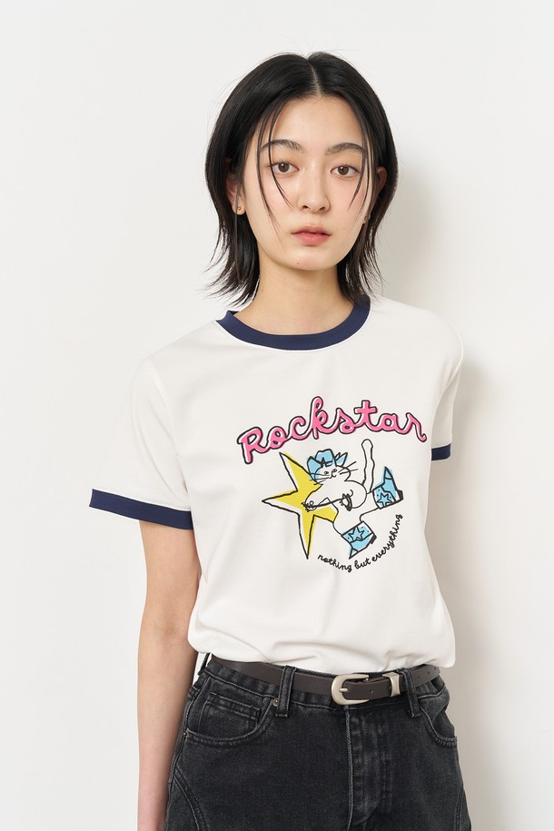 GENERAL IDEA - 반소매 티셔츠 - [25SS] WOMAN 락스타 레귤러 링거 티셔츠 [WHITE] / WBE2L01534