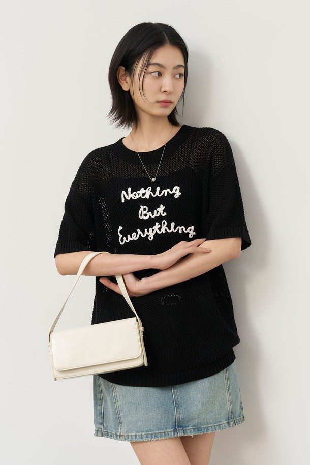 GENERAL IDEA - 스웨터 - [25SS] WOMAN 코드 스티치 네트 하프 니트 [BLACK] / WBE2L05535