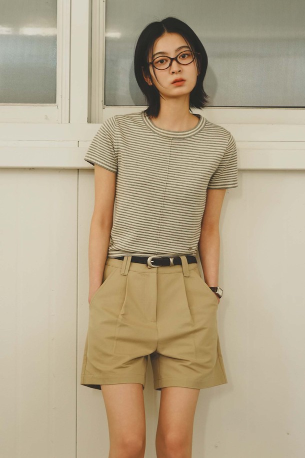 GENERAL IDEA - 스웨터 - [25SS] WOMAN 스트라이프 크루넥 하프 니트 [GREY] / WBE2L05543