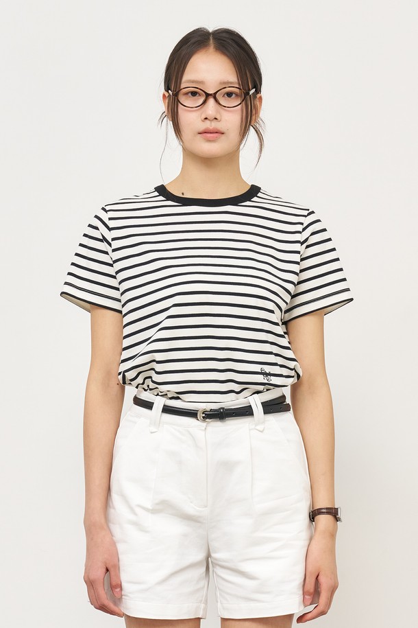 GENERAL IDEA - 반소매 티셔츠 - [25SS] WOMAN 레귤러 스트라이프 반팔티 [WHITE] / WBE2L01542